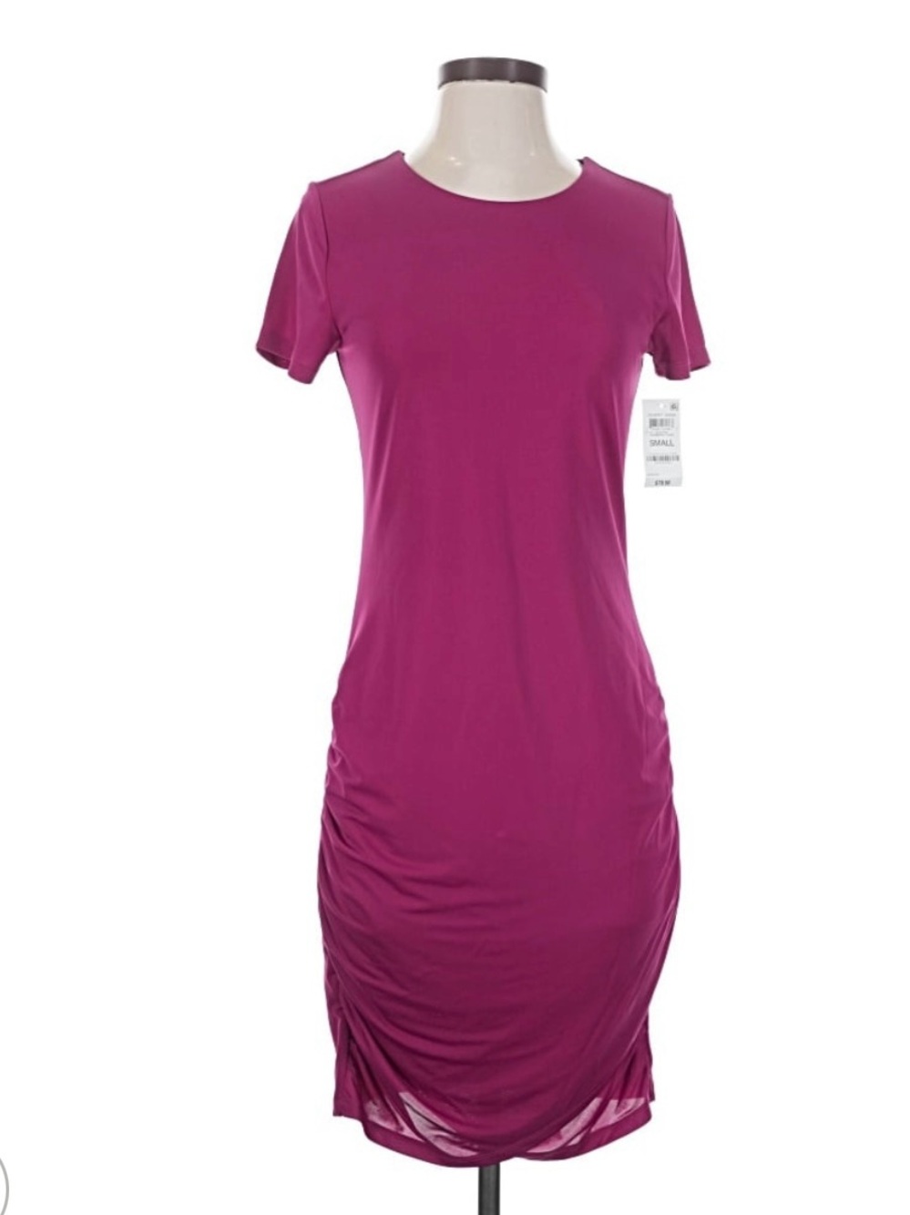 INC International Concepts Ruched Short Sleeve Midi Dress in Fuchsia